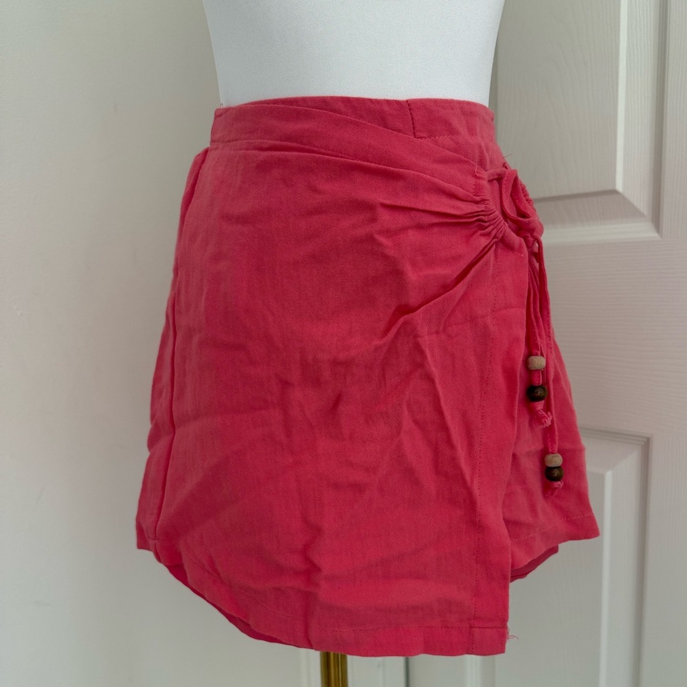Pink Wrap Skort with Wooden Beads